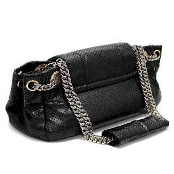 CHANEL Line Chain Shoulder Bag Punching Leather Metallic Dark Grey GS - Picture 1 of 6
